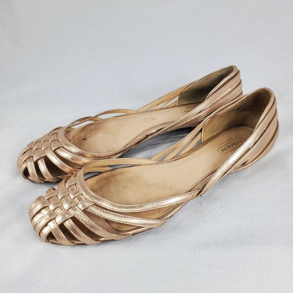Coach Women's Lottie Rose Gold Metallic Woven Shoes Flats Slip On size 8 - Picture 7 of 10